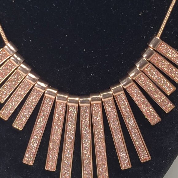 Rose Gold Fringe Pendant Necklace – Glitter Textured Statement Fashion Jewelry - Picture 4 of 11